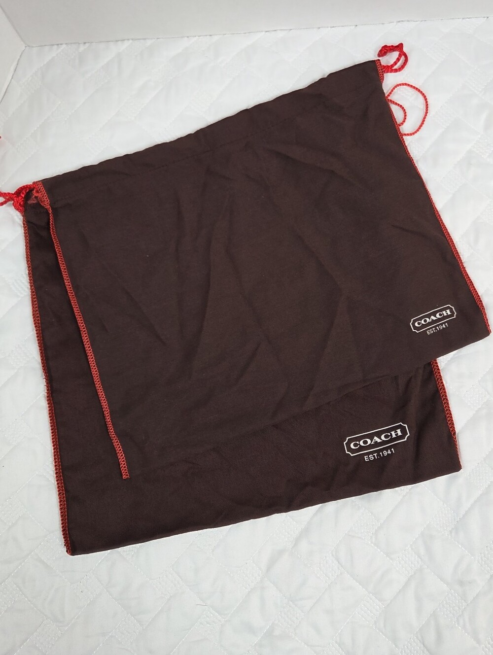 COACH Dust Bag Protective Bag Cover Brown Storage Red Edge Drawstring set of 2